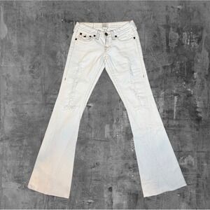 True Religion White Y2K Low Rise Flare Jeans 25x32 Made in USA Distressed 2000s